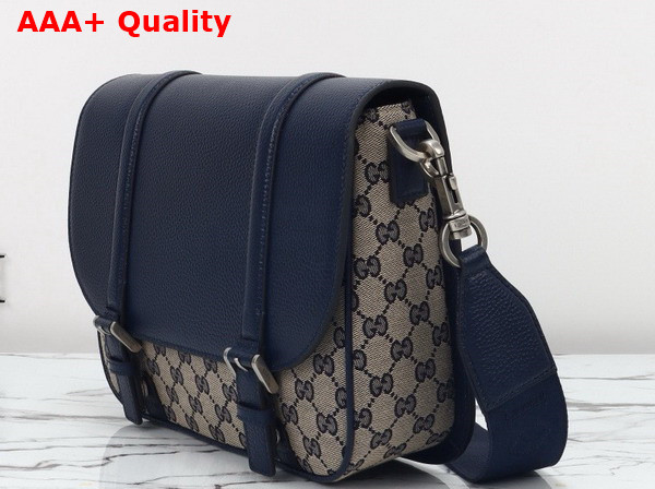 Gucci GG Crossbody Bag in Beige and Blue Original GG Canvas with Dark Blue Leather Trim 794872 Replica