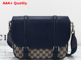 Gucci GG Crossbody Bag in Beige and Blue Original GG Canvas with Dark Blue Leather Trim 794872 Replica