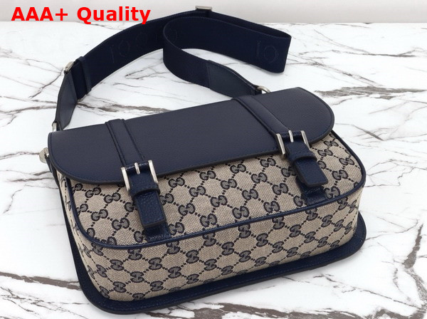 Gucci GG Crossbody Bag in Beige and Blue Original GG Canvas with Dark Blue Leather Trim 794872 Replica