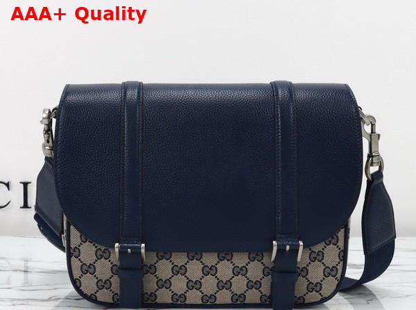 Gucci GG Crossbody Bag in Beige and Blue Original GG Canvas with Dark Blue Leather Trim 794872 Replica