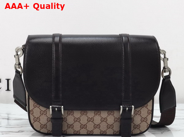 Gucci GG Crossbody Bag in Beige and Ebony Original GG Canvas with Brown Leather Trim 794872 Replica