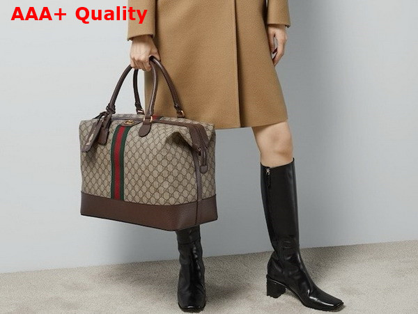 Gucci GG Duffle Bag in Beige and Ebony GG Supreme Canvas with Web 760228 Replica