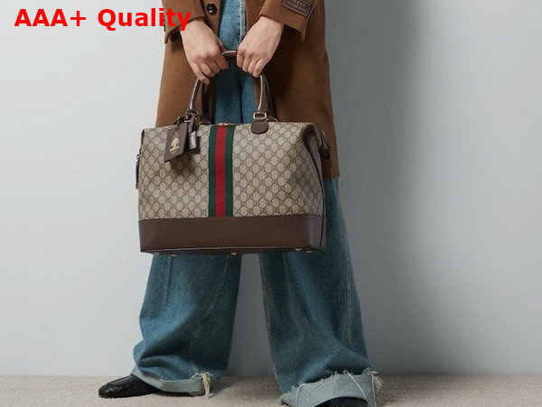 Gucci GG Duffle Bag in Beige and Ebony GG Supreme Canvas with Web 760228 Replica