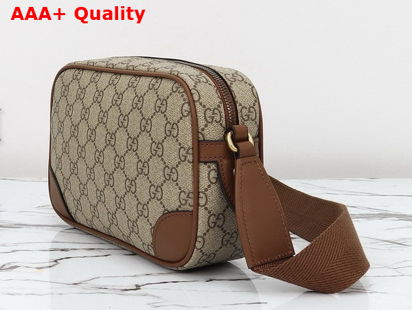 Gucci GG Emblem Embossed Super Mini Bag in Beige and Dark Borwn New GG Monogram Coated Fabric 821216 Replica