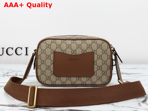 Gucci GG Emblem Embossed Super Mini Bag in Beige and Dark Borwn New GG Monogram Coated Fabric 821216 Replica