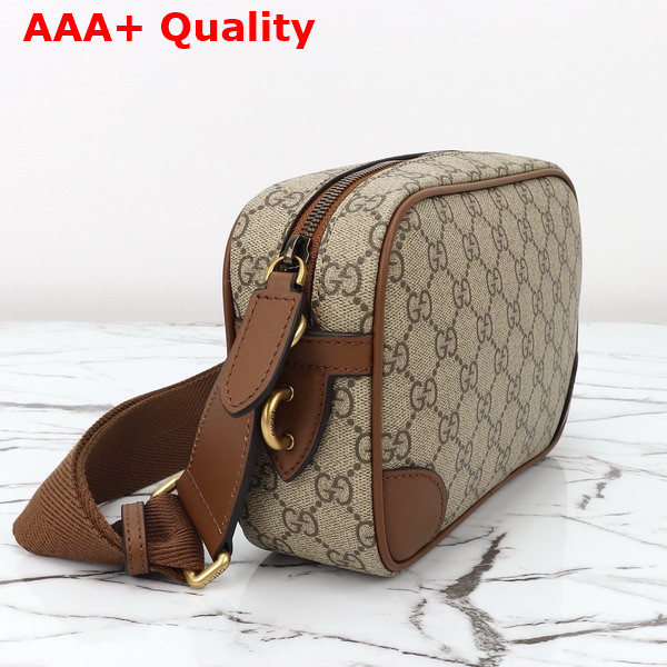 Gucci GG Emblem Embossed Super Mini Bag in Beige and Dark Borwn New GG Monogram Coated Fabric 821216 Replica