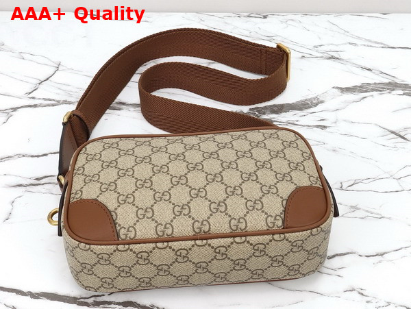 Gucci GG Emblem Embossed Super Mini Bag in Beige and Dark Borwn New GG Monogram Coated Fabric 821216 Replica