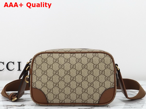 Gucci GG Emblem Embossed Super Mini Bag in Beige and Dark Borwn New GG Monogram Coated Fabric 821216 Replica