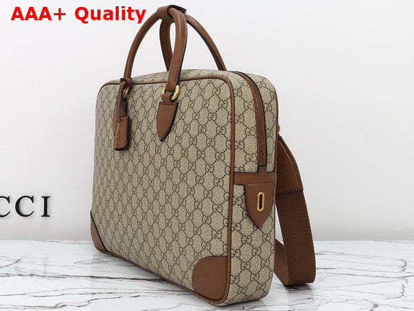 Gucci GG Emblem Medium Briefcase in Beige and Dark Brown New GG Monogram Coated Fabric 821149 Replica