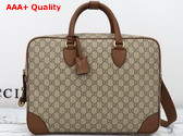 Gucci GG Emblem Medium Briefcase in Beige and Dark Brown New GG Monogram Coated Fabric 821149 Replica