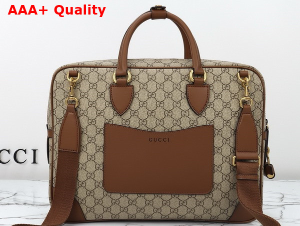 Gucci GG Emblem Medium Briefcase in Beige and Dark Brown New GG Monogram Coated Fabric 821149 Replica