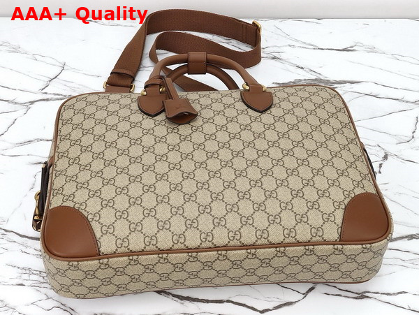 Gucci GG Emblem Medium Briefcase in Beige and Dark Brown New GG Monogram Coated Fabric 821149 Replica