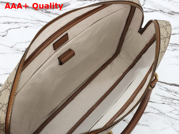 Gucci GG Emblem Medium Briefcase in Beige and Dark Brown New GG Monogram Coated Fabric 821149 Replica