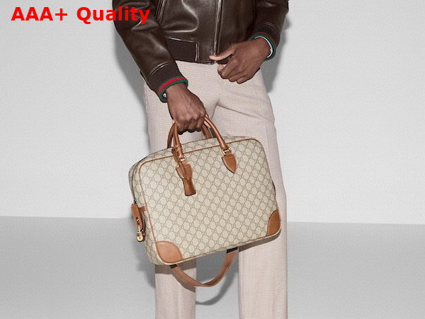 Gucci GG Emblem Medium Briefcase in Beige and Dark Brown New GG Monogram Coated Fabric 821149 Replica