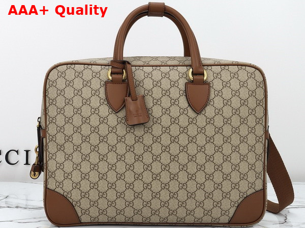 Gucci GG Emblem Medium Briefcase in Beige and Dark Brown New GG Monogram Coated Fabric 821149 Replica