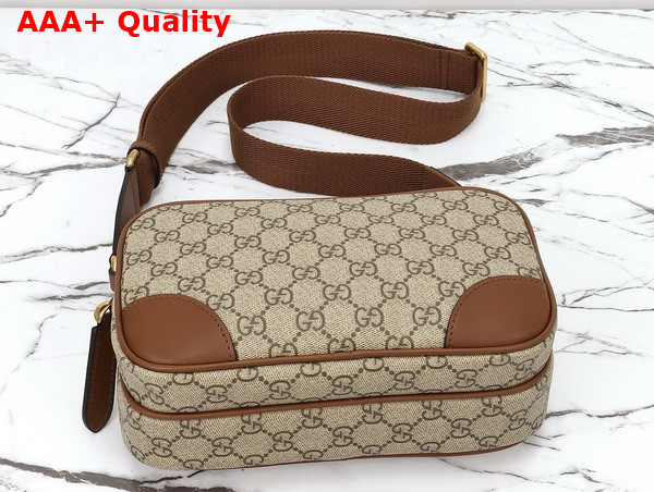 Gucci GG Emblem Medium Crossbody Bag in Beige and Dark Borwn New GG Monogram Coated Fabric 821160 Replica