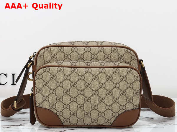 Gucci GG Emblem Medium Crossbody Bag in Beige and Dark Borwn New GG Monogram Coated Fabric 821160 Replica