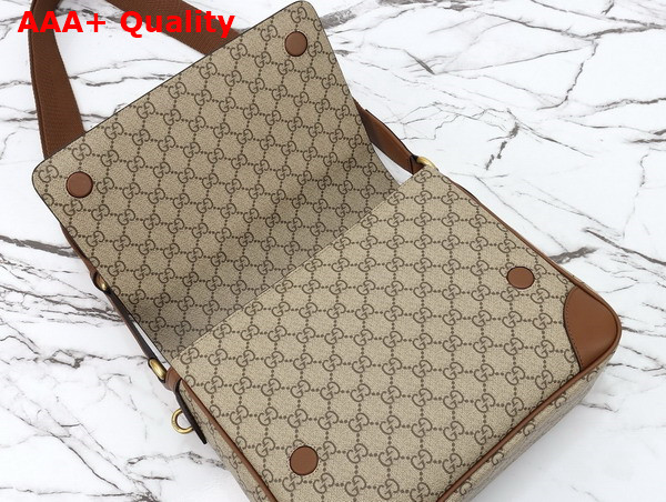 Gucci GG Emblem Medium Crossbody Bag in Beige and Dark Brown New GG Monogram Coated Fabric 821154 Replica