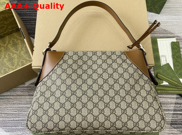 Gucci GG Emblem Medium Shoulder Bag in Beige and Dark Brown New GG Monogram Coated Canvas 815217 Replica