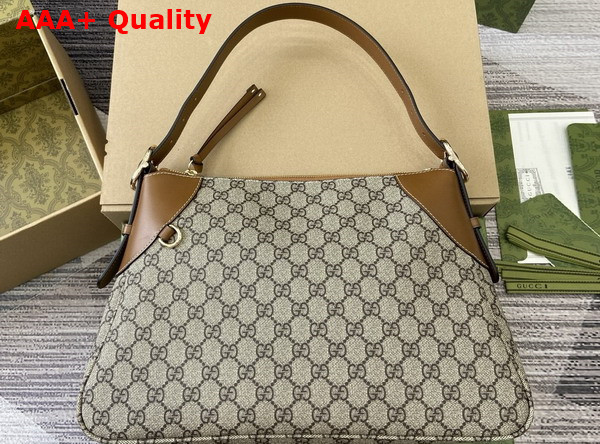 Gucci GG Emblem Medium Shoulder Bag in Beige and Dark Brown New GG Monogram Coated Canvas 815217 Replica