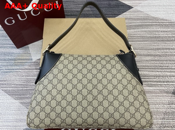 Gucci GG Emblem Medium Shoulder Bag in Beige and Ebony GG Supreme Canvas and Black Leather Trim 815217 Replica