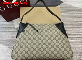 Gucci GG Emblem Medium Shoulder Bag in Beige and Ebony GG Supreme Canvas and Black Leather Trim 815217 Replica