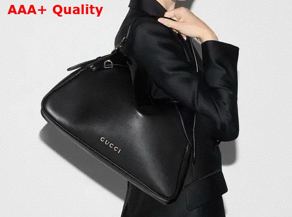 Gucci GG Emblem Medium Shoulder Bag in Black Leather 815217 Replica