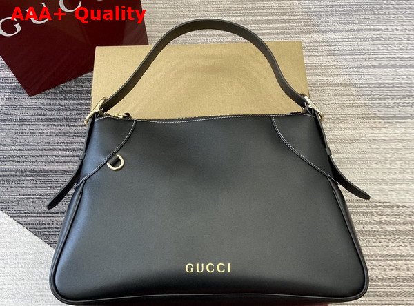 Gucci GG Emblem Medium Shoulder Bag in Black Leather 815217 Replica