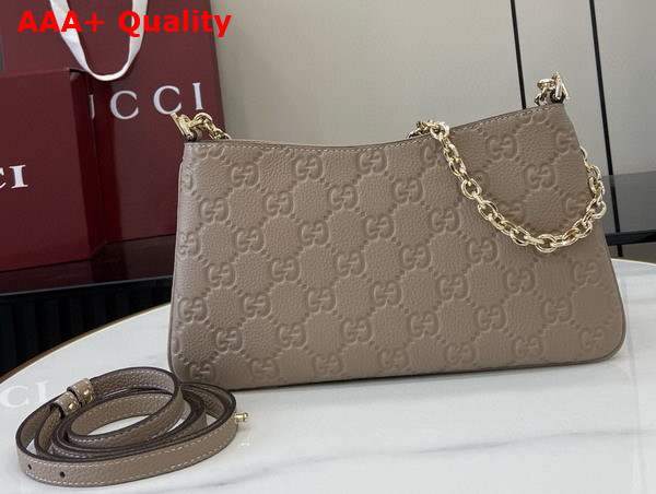 Gucci GG Emblem Medium Shoulder Bag in Taupe GG Grainy Leather 815277 Replica