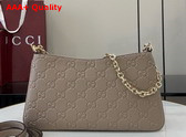 Gucci GG Emblem Medium Shoulder Bag in Taupe GG Grainy Leather 815277 Replica