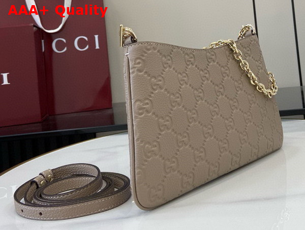 Gucci GG Emblem Medium Shoulder Bag in Taupe GG Grainy Leather 815277 Replica