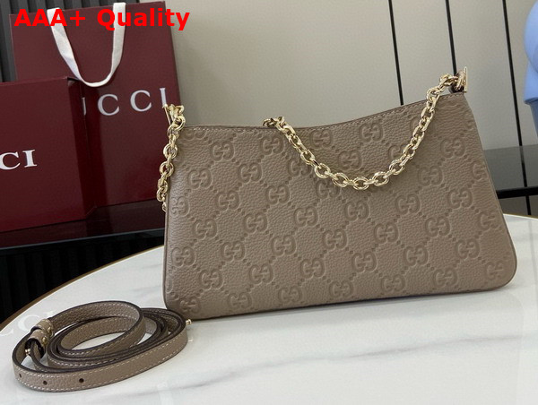 Gucci GG Emblem Medium Shoulder Bag in Taupe GG Grainy Leather 815277 Replica