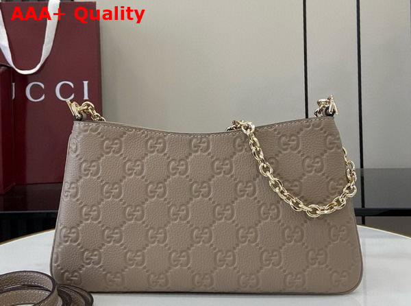 Gucci GG Emblem Medium Shoulder Bag in Taupe GG Grainy Leather 815277 Replica