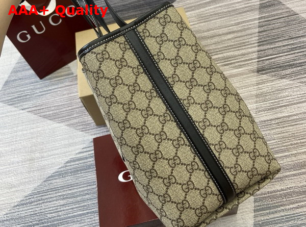 Gucci GG Emblem Medium Tote Bag in Beige Ebony GG Supreme Canvas and Black Leather Trim 815213 Replica