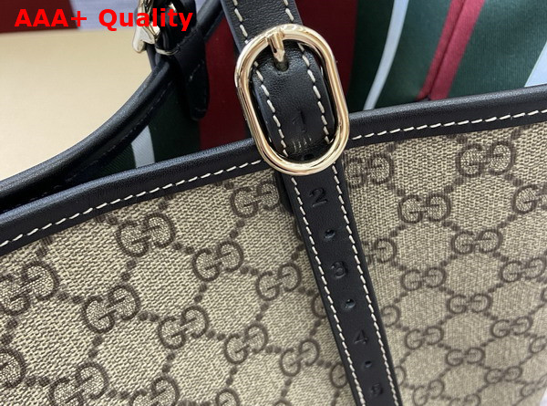 Gucci GG Emblem Medium Tote Bag in Beige Ebony GG Supreme Canvas and Black Leather Trim 815213 Replica