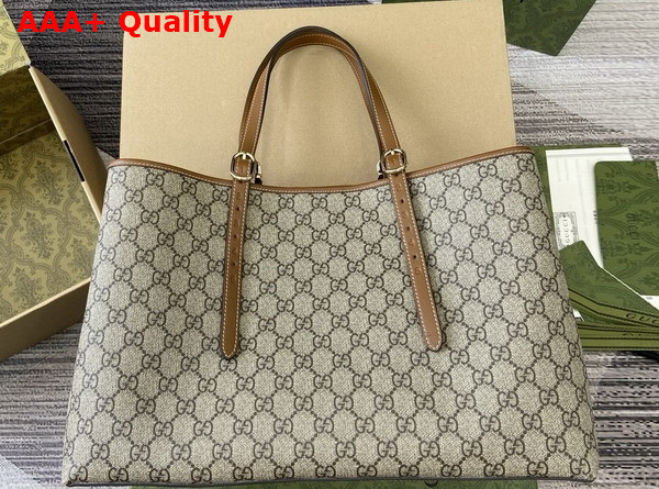 Gucci GG Emblem Medium Tote Bag in Beige and Dark Brown New GG Monogram Coated Canvas 815213 Replica