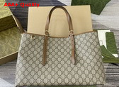 Gucci GG Emblem Medium Tote Bag in Beige and Dark Brown New GG Monogram Coated Canvas 815213 Replica