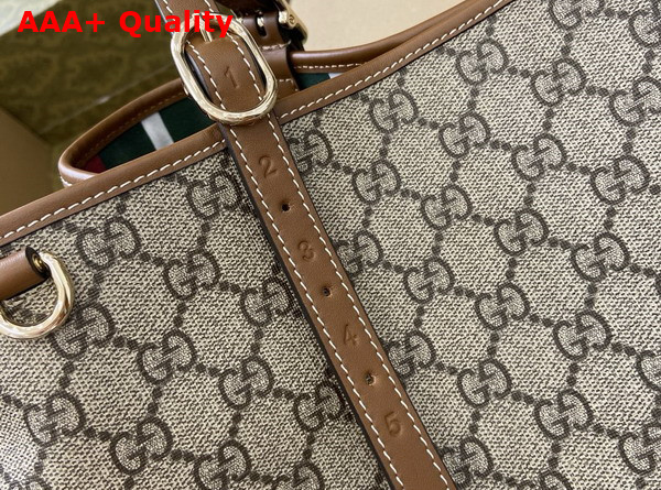 Gucci GG Emblem Medium Tote Bag in Beige and Dark Brown New GG Monogram Coated Canvas 815213 Replica