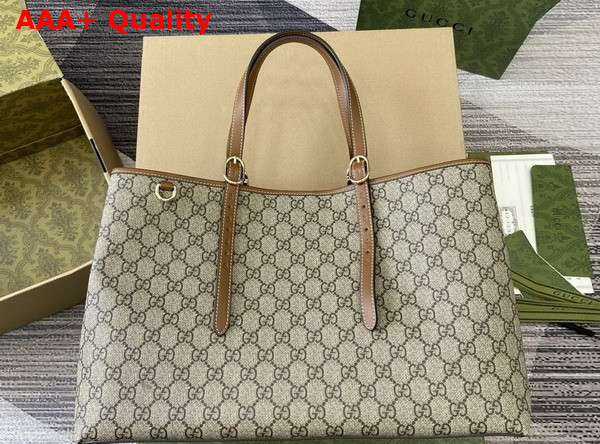 Gucci GG Emblem Medium Tote Bag in Beige and Dark Brown New GG Monogram Coated Canvas 815213 Replica