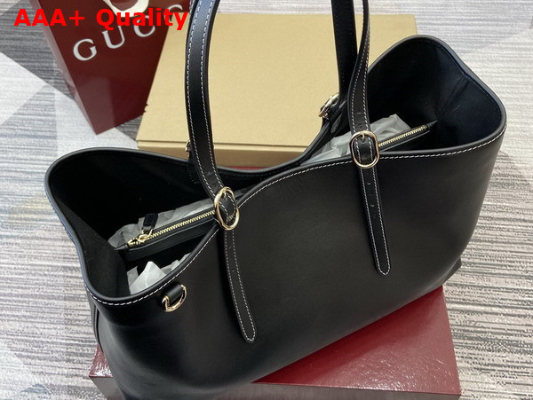 Gucci GG Emblem Medium Tote Bag in Black Leather 815213 Replica