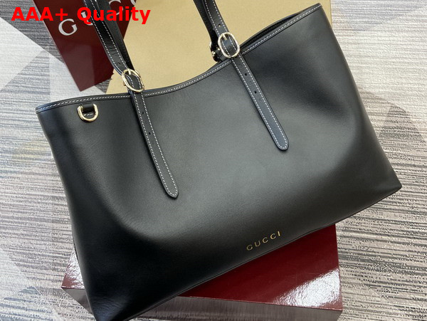 Gucci GG Emblem Medium Tote Bag in Black Leather 815213 Replica