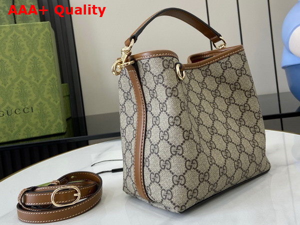 Gucci GG Emblem Mini Bucket Bag in Beige and Dark Brown New GG Monogram Coated Canvas 815118 Replica