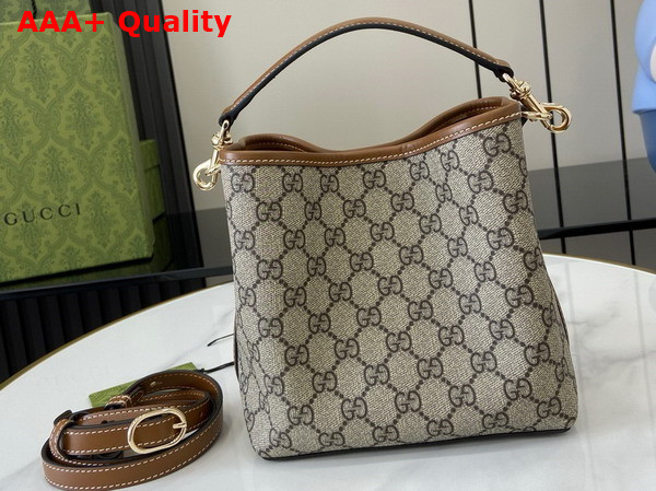 Gucci GG Emblem Mini Bucket Bag in Beige and Dark Brown New GG Monogram Coated Canvas 815118 Replica