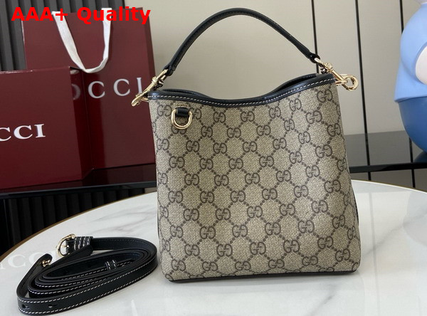 Gucci GG Emblem Mini Bucket Bag in Beige and Ebony GG Supreme Canvas and Black Leather Trim 815118 Replica