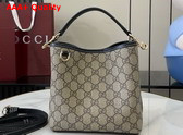 Gucci GG Emblem Mini Bucket Bag in Beige and Ebony GG Supreme Canvas and Black Leather Trim 815118 Replica