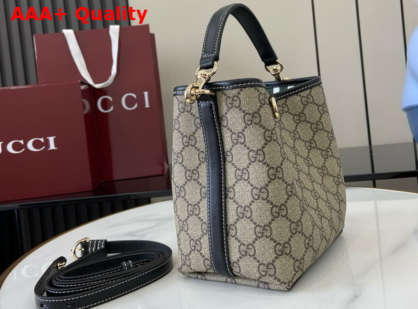 Gucci GG Emblem Mini Bucket Bag in Beige and Ebony GG Supreme Canvas and Black Leather Trim 815118 Replica