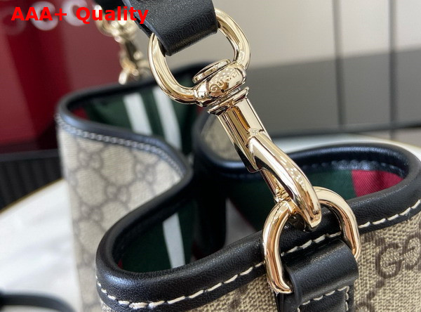 Gucci GG Emblem Mini Bucket Bag in Beige and Ebony GG Supreme Canvas and Black Leather Trim 815118 Replica