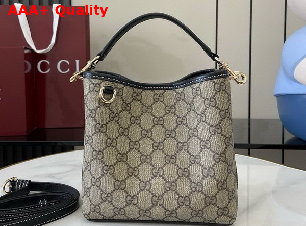 Gucci GG Emblem Mini Bucket Bag in Beige and Ebony GG Supreme Canvas and Black Leather Trim 815118 Replica