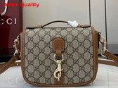 Gucci GG Emblem Mini Shoulder Bag in Beige and Dark Brown New GG Monogram Coated Canvas 815211 Replica