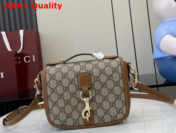 Gucci GG Emblem Mini Shoulder Bag in Beige and Dark Brown New GG Monogram Coated Canvas 815211 Replica